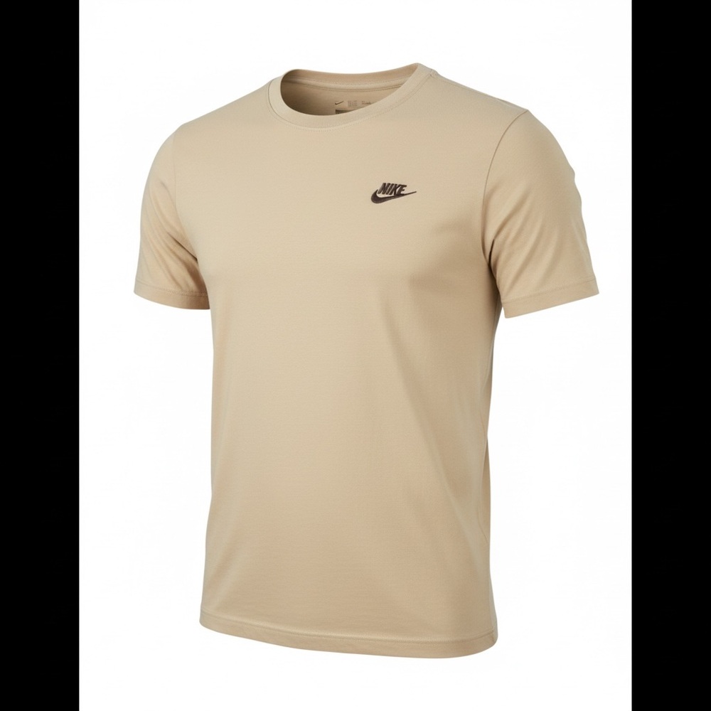 Nike Men's Dark Beige Cotton TShirt Short Sleeve Crew Neck Brown Logo Size Large